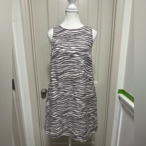 LOFT linen blend Brown and White Sleeveless Zebra-Print Shift Dress